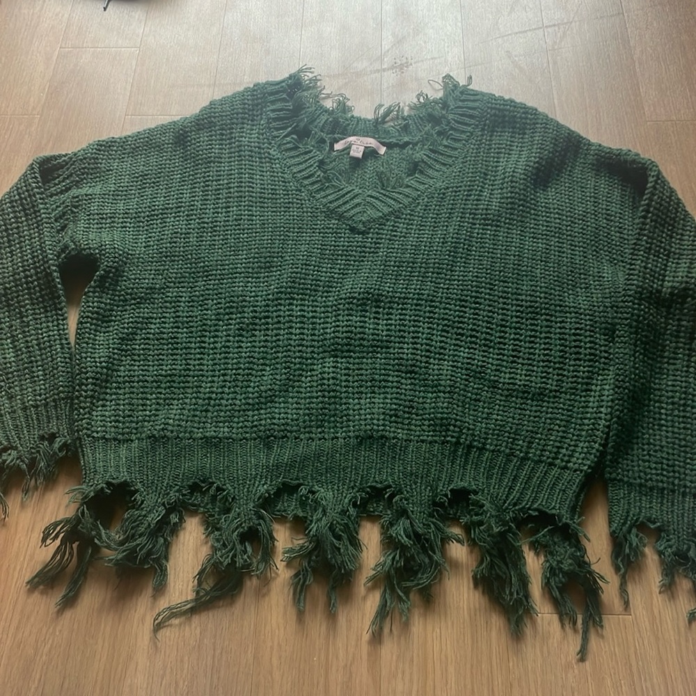 Green, Love Tree, Size: Medium, Sweater, Fringe